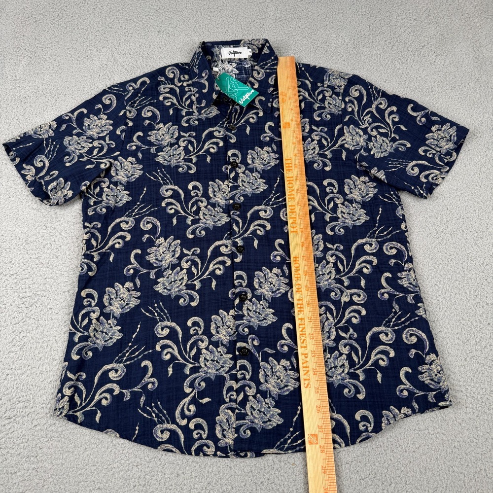 Vatpave Shirt Mens M Navy Floral Hawaiian Aloha Resort Coastal Button Up NWT - Picture 6 of 8